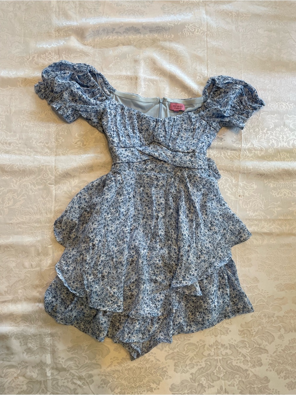 Francesca's Collections Blue Floral Ruffle Romper Dress